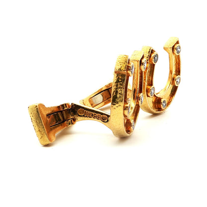 Signed David Webb 1960s 18k Yellow Gold & Diamond Horseshoe Cufflinks