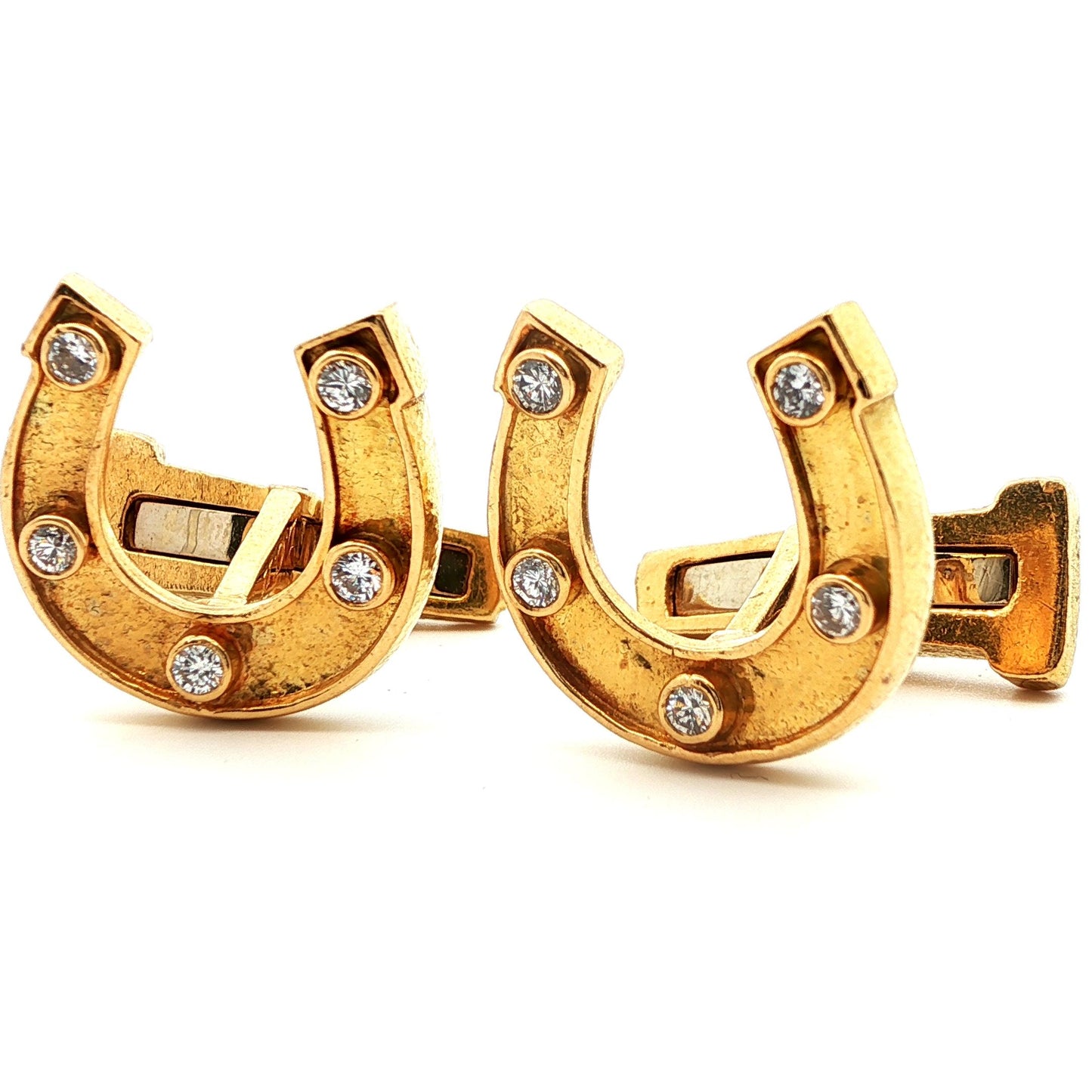 Signed David Webb 1960s 18k Yellow Gold & Diamond Horseshoe Cufflinks