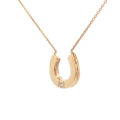 14k Yellow Gold Diamond Horse Shoe Pendant Necklace w/ Chain