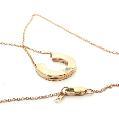 14k Yellow Gold Diamond Horse Shoe Pendant Necklace w/ Chain