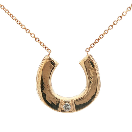 14k Yellow Gold Diamond Horse Shoe Pendant Necklace w/ Chain