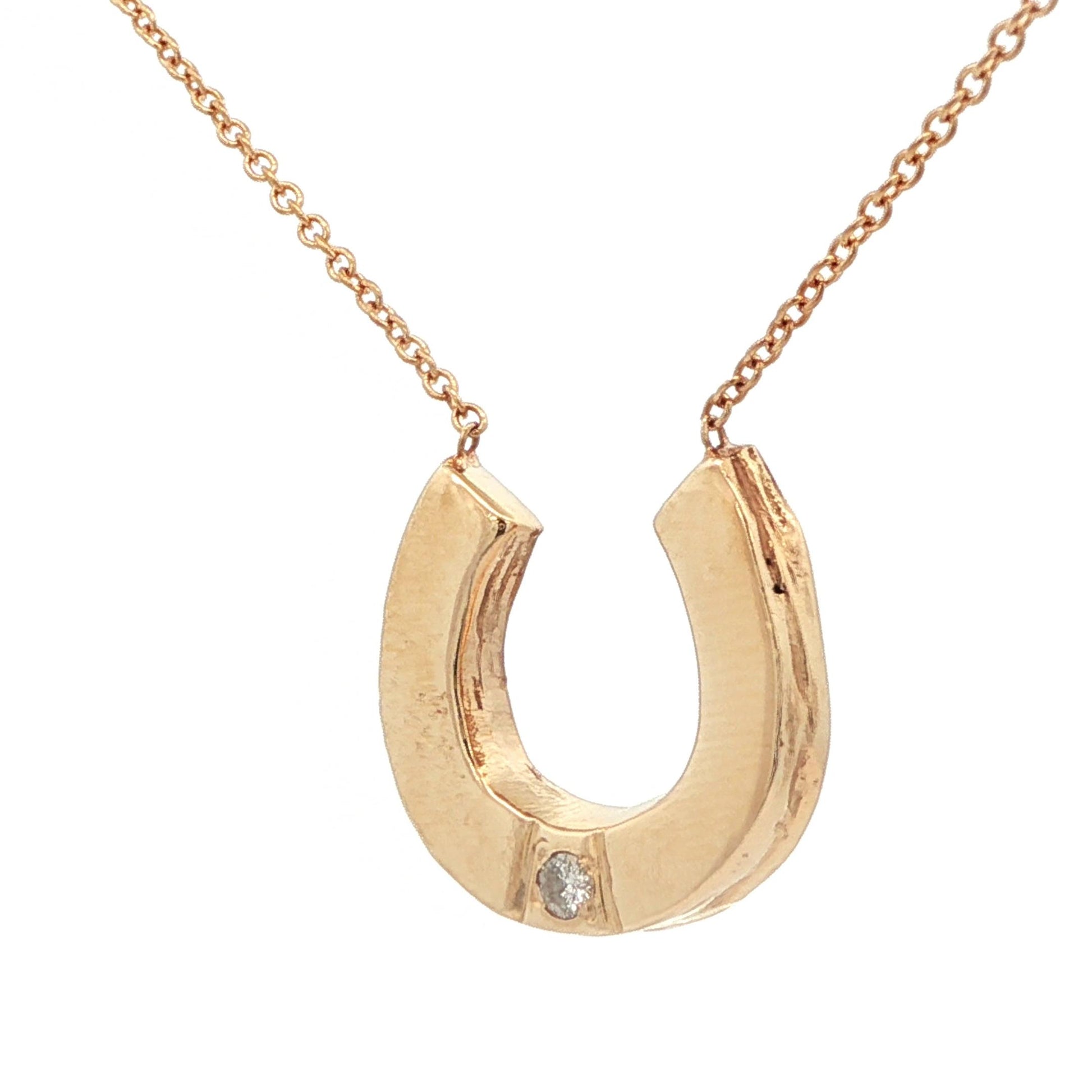 14k Yellow Gold Diamond Horse Shoe Pendant Necklace w/ Chain