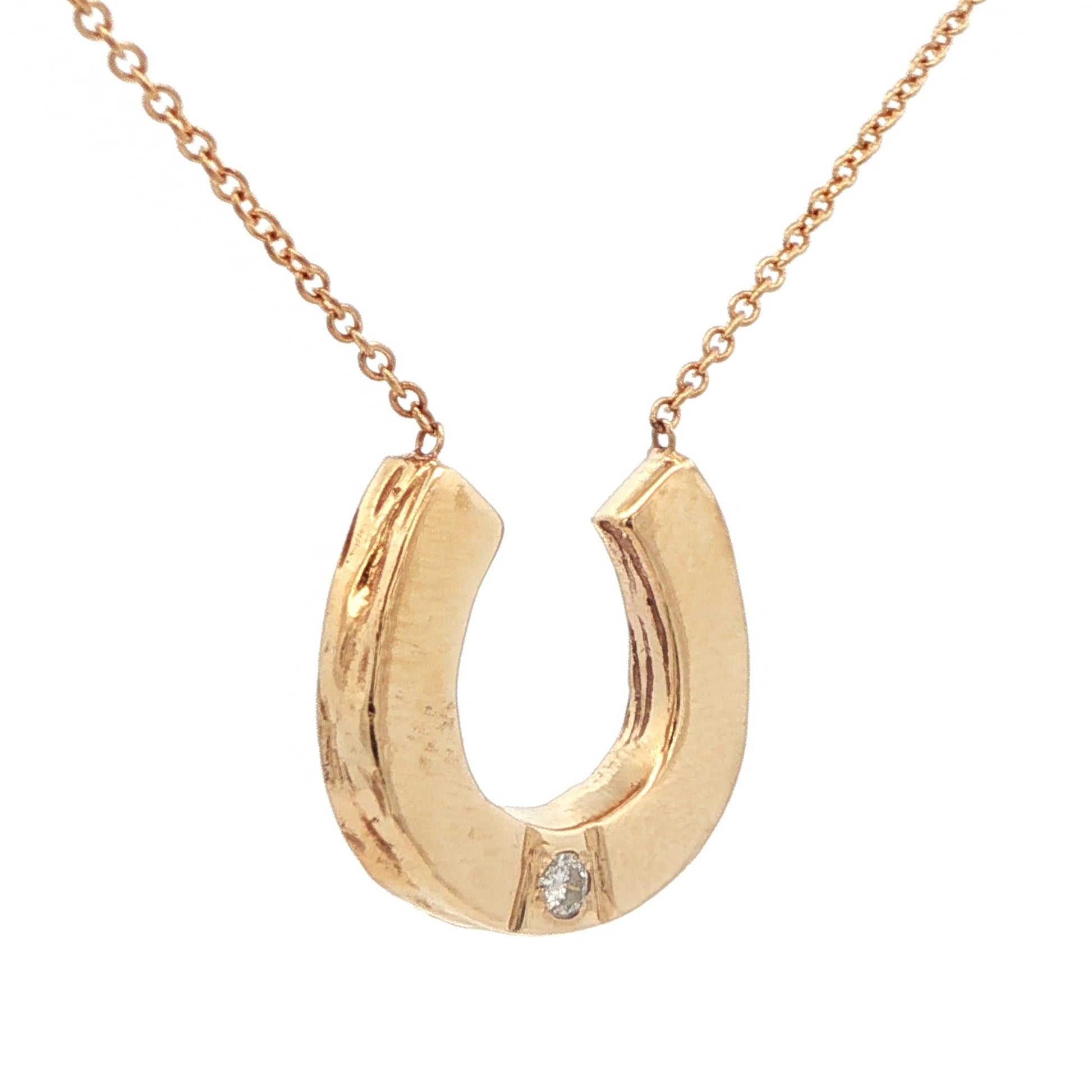 14k Yellow Gold Diamond Horse Shoe Pendant Necklace w/ Chain