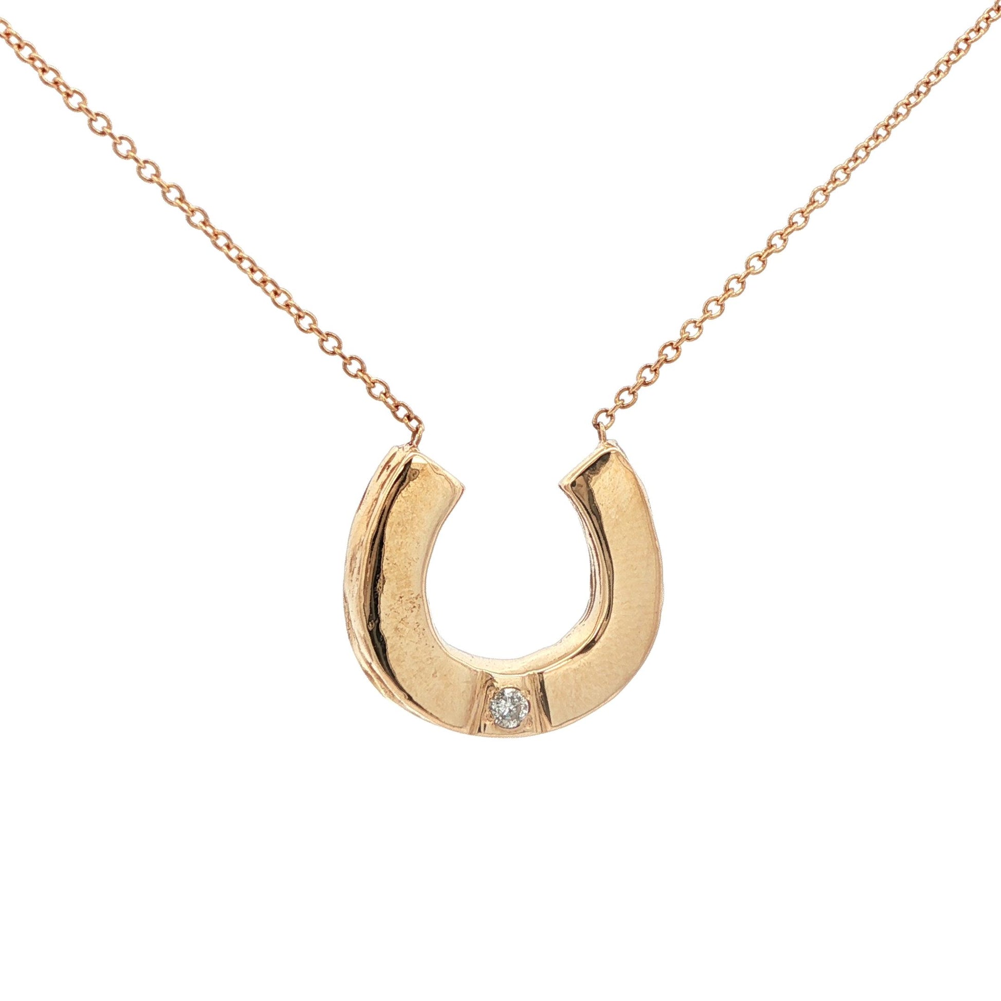 14k Yellow Gold Diamond Horse Shoe Pendant Necklace w/ Chain