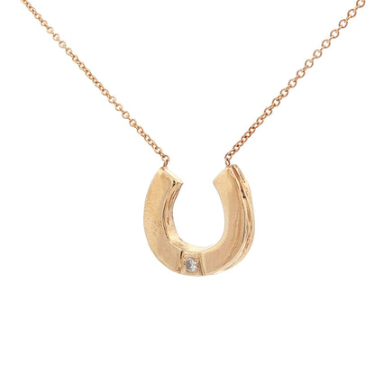 14k Yellow Gold Diamond Horse Shoe Pendant Necklace w/ Chain