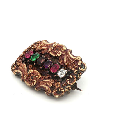 18k Yellow Gold 'REGARD' Multi Gemstone Brooch