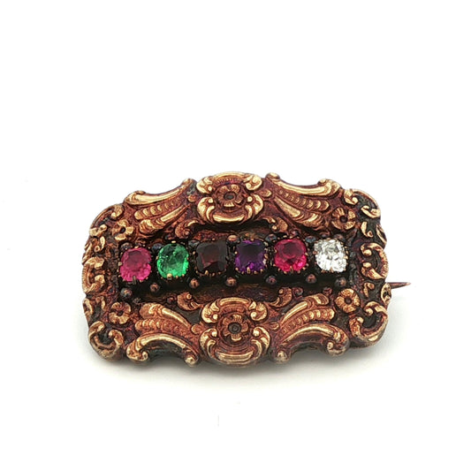 18k Yellow Gold 'REGARD' Multi Gemstone Brooch