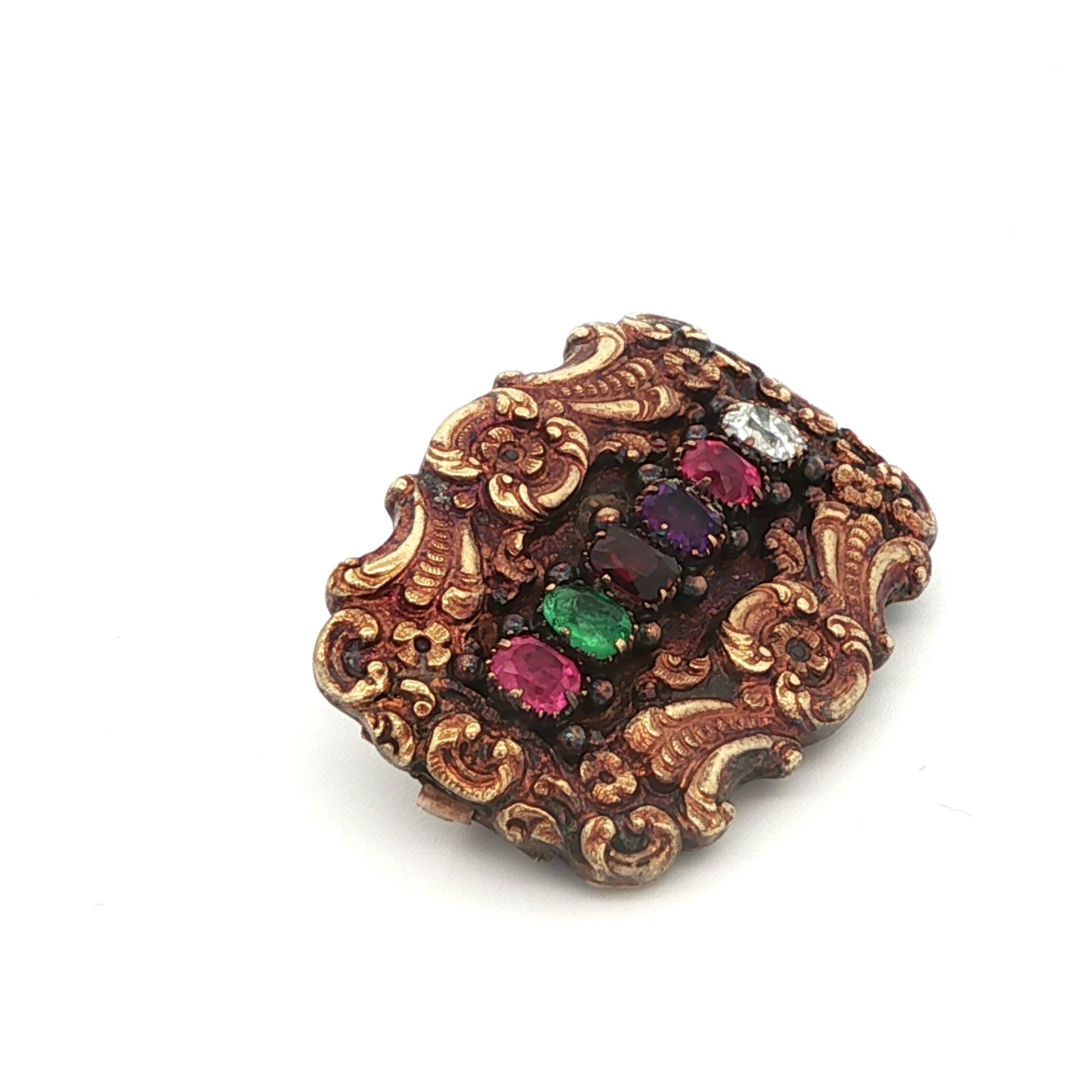 18k Yellow Gold 'REGARD' Multi Gemstone Brooch