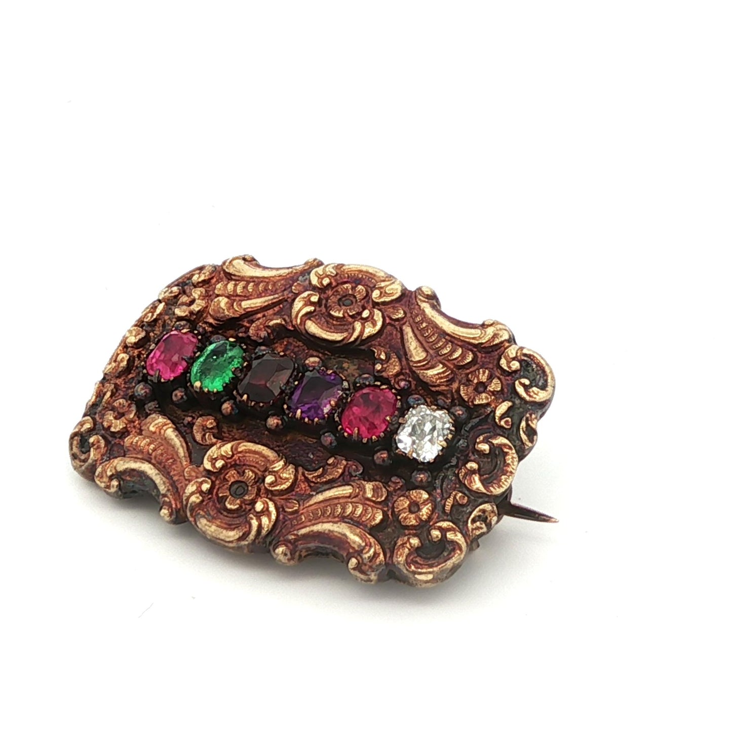 18k Yellow Gold 'REGARD' Multi Gemstone Brooch