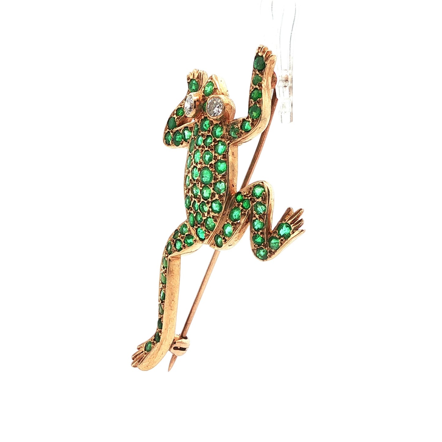 14k Yellow Gold Diamond & Emerald Frog Pin