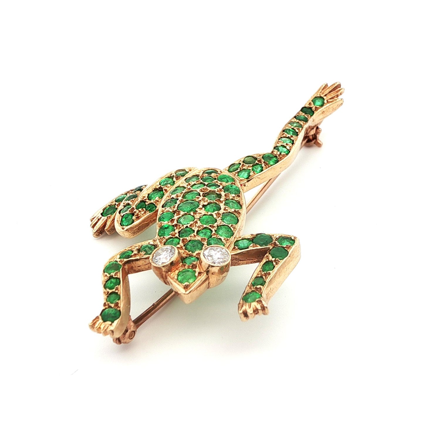 14k Yellow Gold Diamond & Emerald Frog Pin