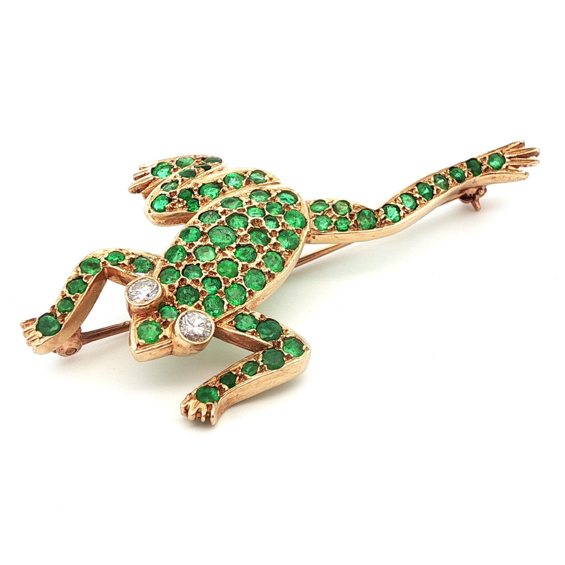 14k Yellow Gold Diamond & Emerald Frog Pin