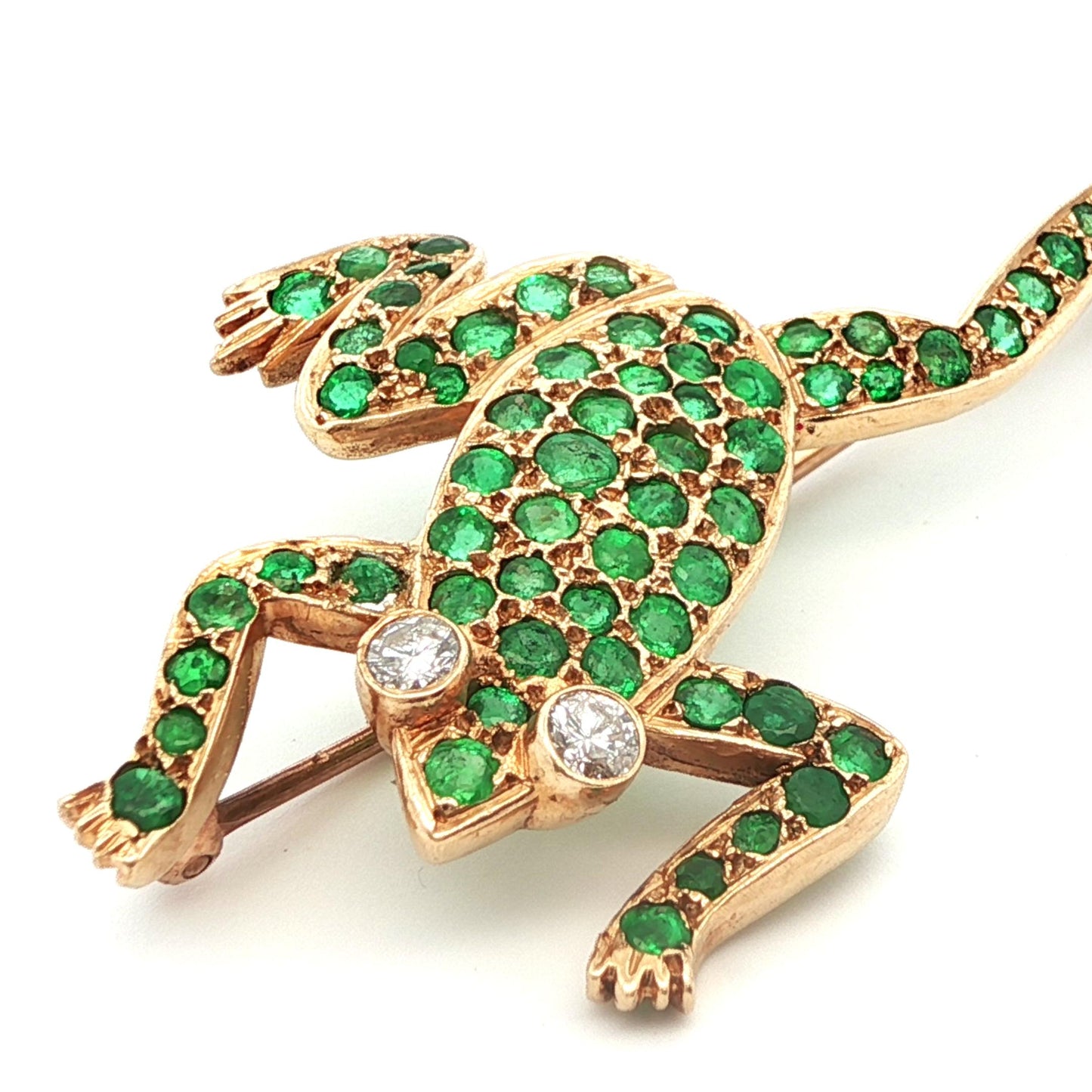 14k Yellow Gold Diamond & Emerald Frog Pin