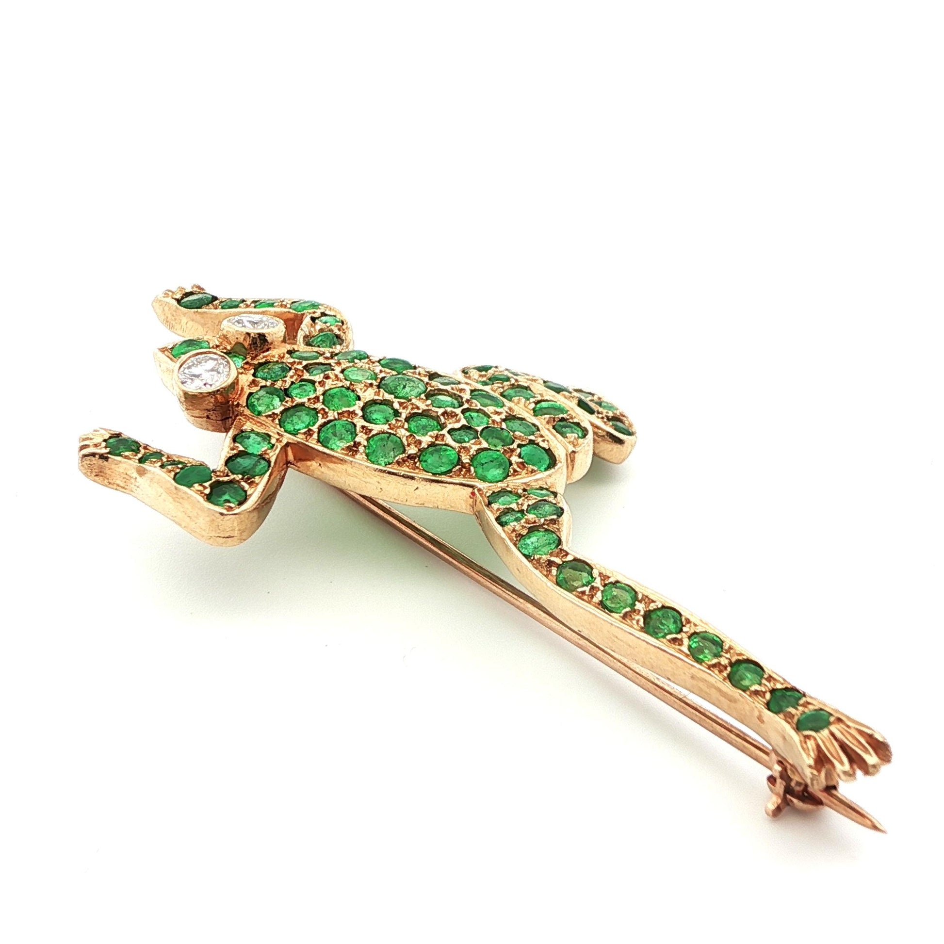 14k Yellow Gold Diamond & Emerald Frog Pin
