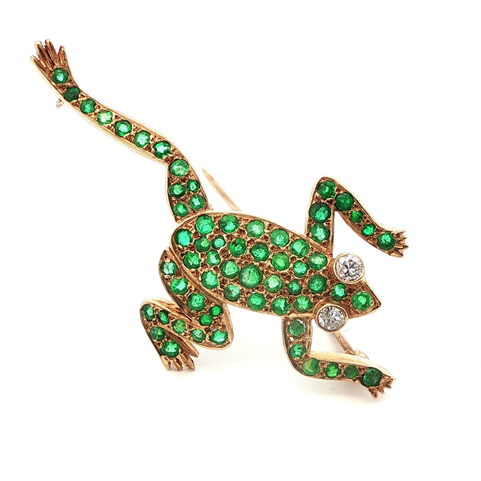 14k Yellow Gold Diamond & Emerald Frog Pin