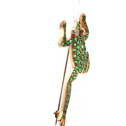 14k Yellow Gold Diamond & Emerald Frog Pin