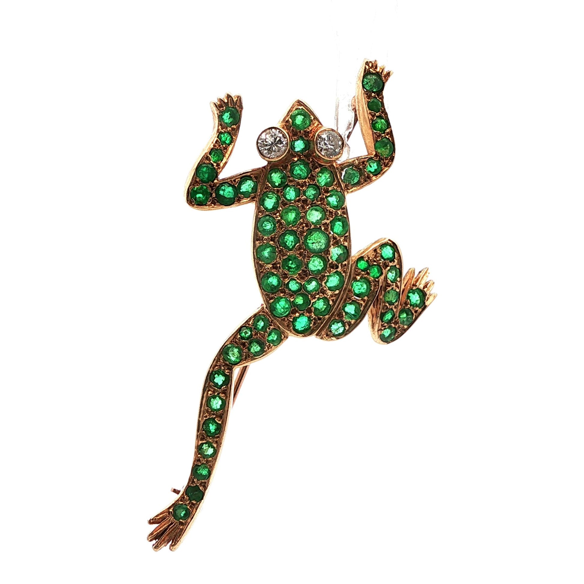 14k Yellow Gold Diamond & Emerald Frog Pin