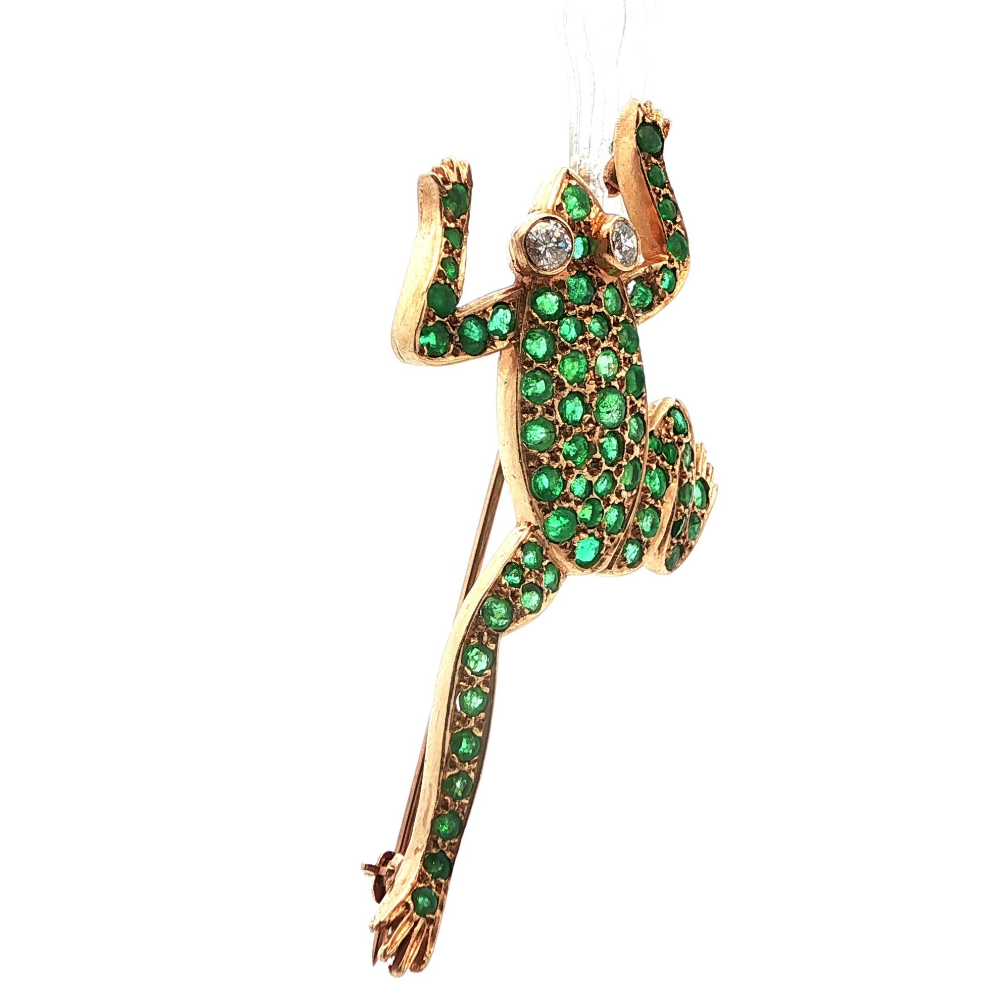 14k Yellow Gold Diamond & Emerald Frog Pin