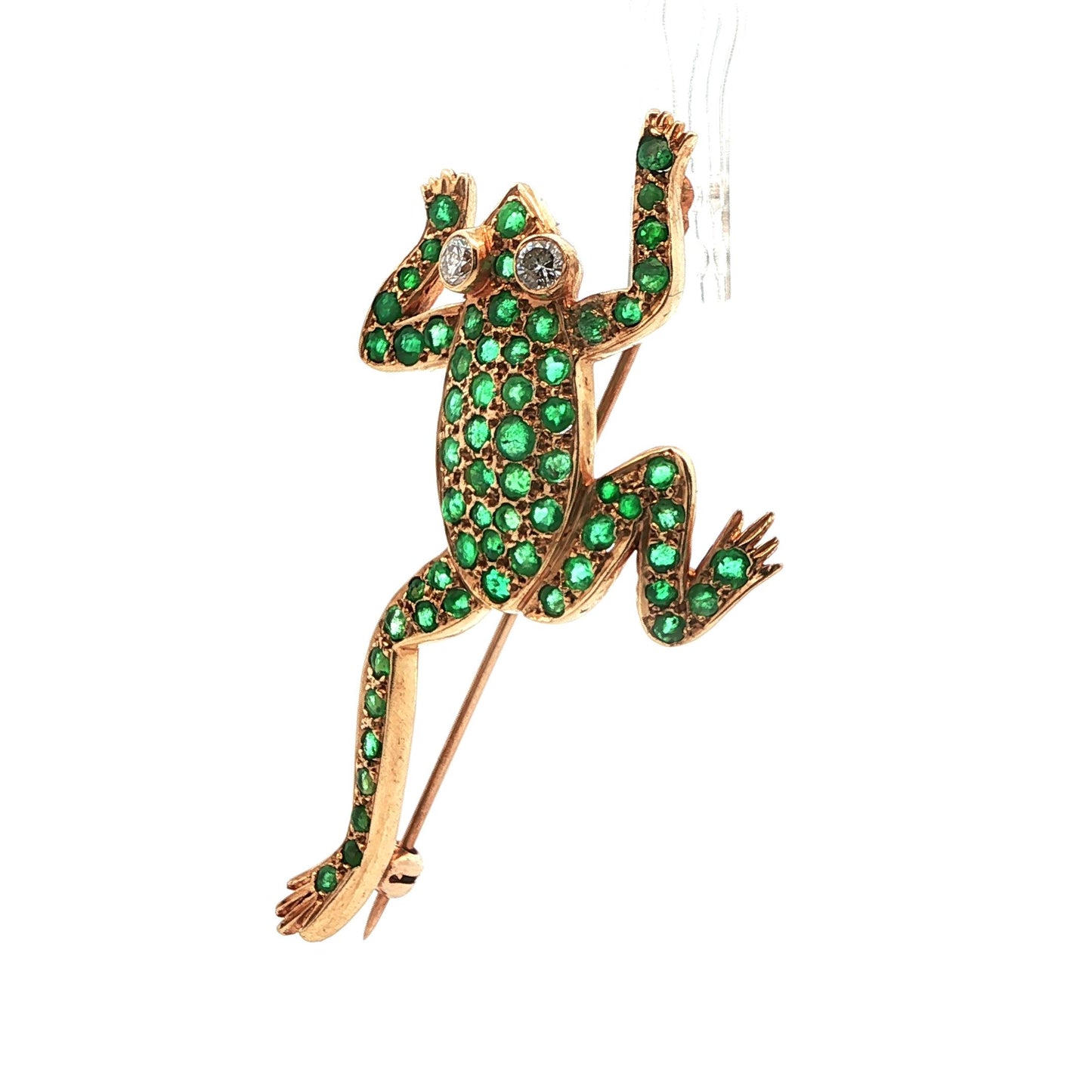 14k Yellow Gold Diamond & Emerald Frog Pin