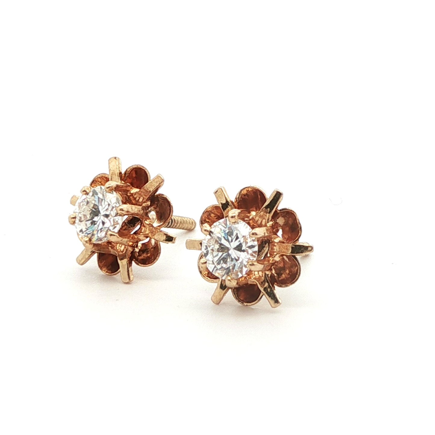 14k Yellow Gold Diamond Stud Earrings Ca. 1980s
