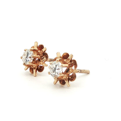 14k Yellow Gold Diamond Stud Earrings Ca. 1980s