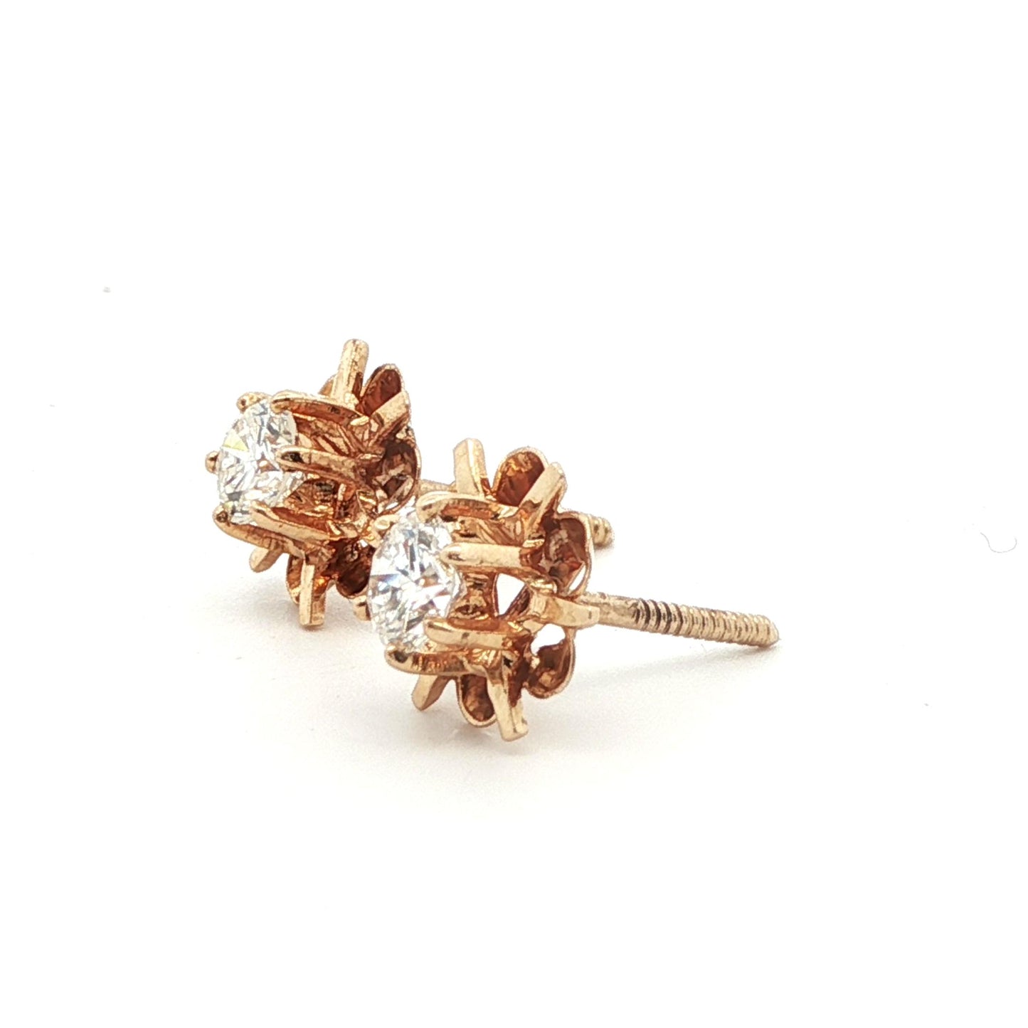 14k Yellow Gold Diamond Stud Earrings Ca. 1980s