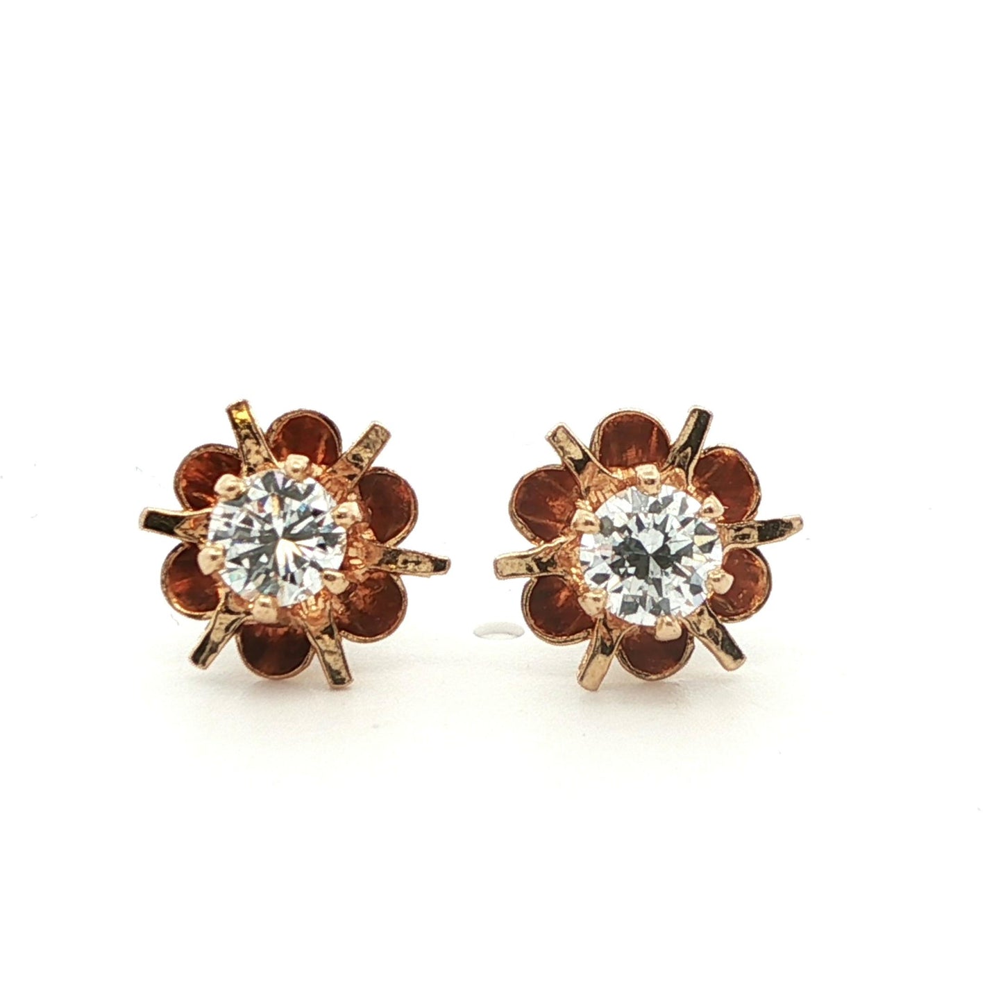 14k Yellow Gold Diamond Stud Earrings Ca. 1980s