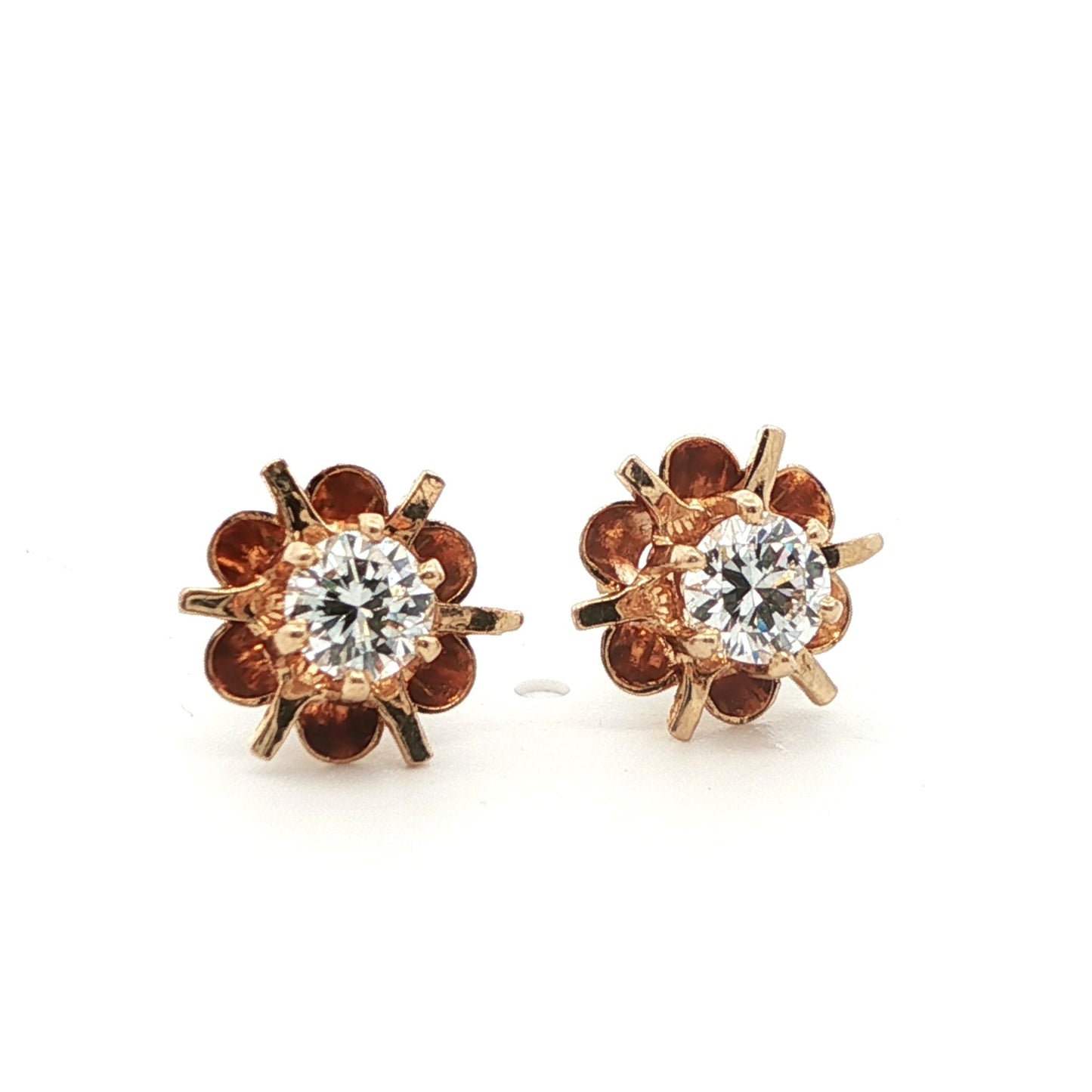 14k Yellow Gold Diamond Stud Earrings Ca. 1980s