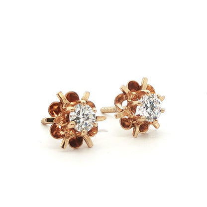 14k Yellow Gold Diamond Stud Earrings Ca. 1980s