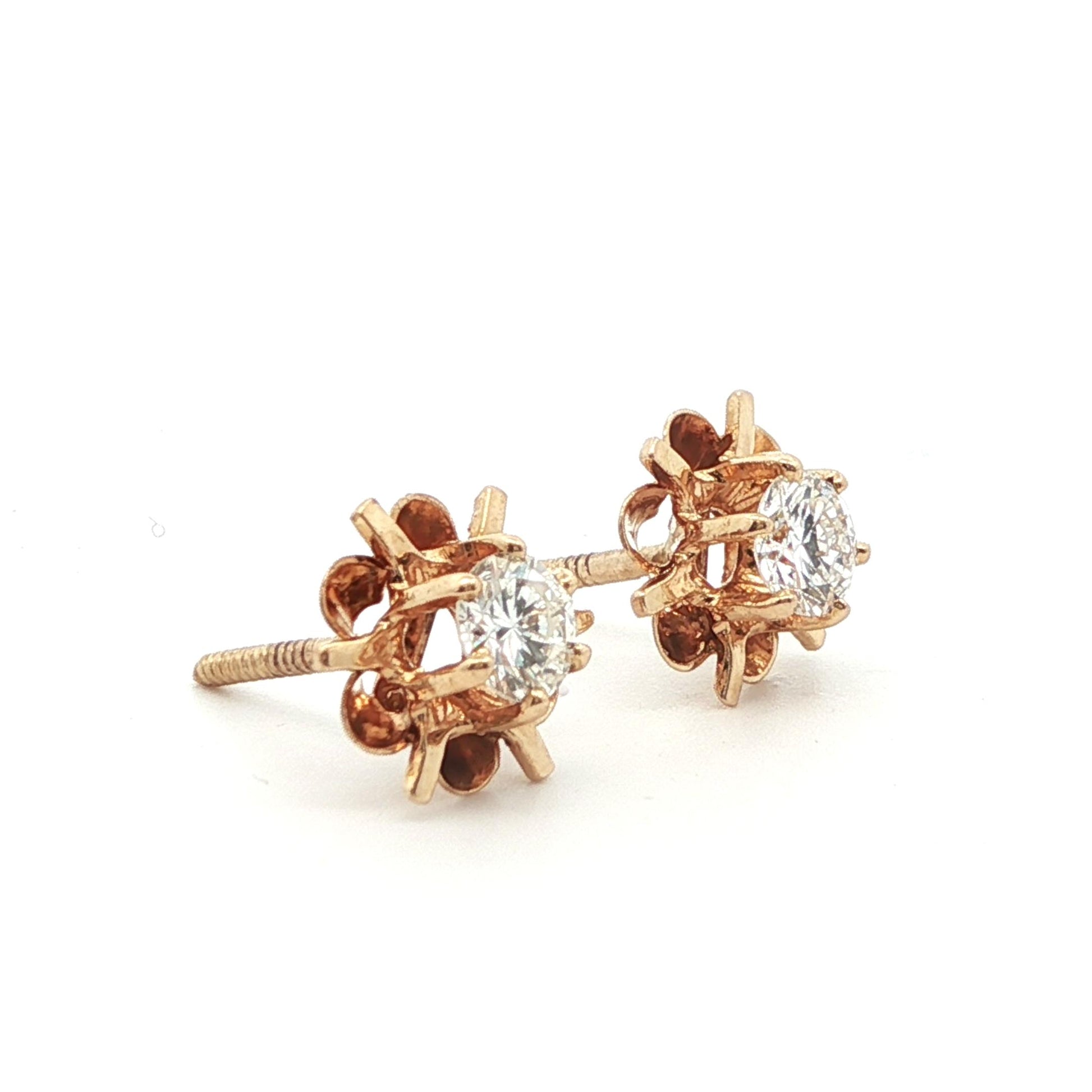 14k Yellow Gold Diamond Stud Earrings Ca. 1980s