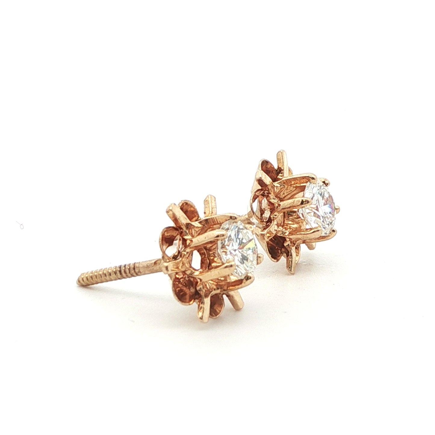 14k Yellow Gold Diamond Stud Earrings Ca. 1980s