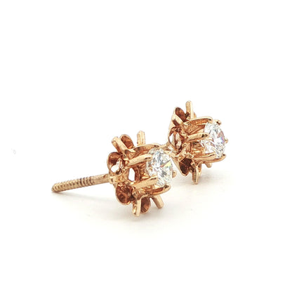 14k Yellow Gold Diamond Stud Earrings Ca. 1980s