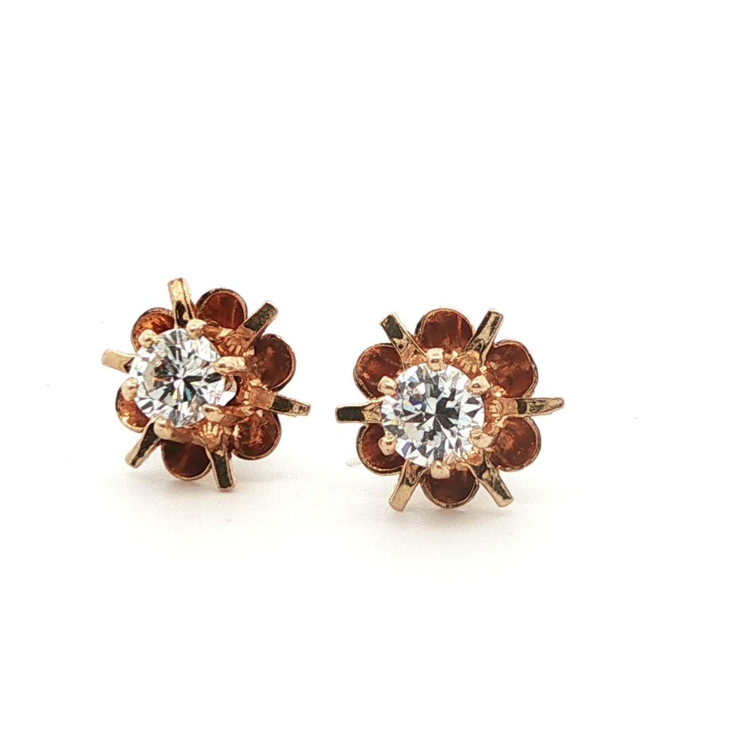 14k Yellow Gold Diamond Stud Earrings Ca. 1980s
