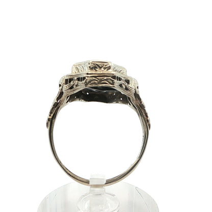 1920s Art Deco 14k White Gold Natural Diamond & Onyx Ring