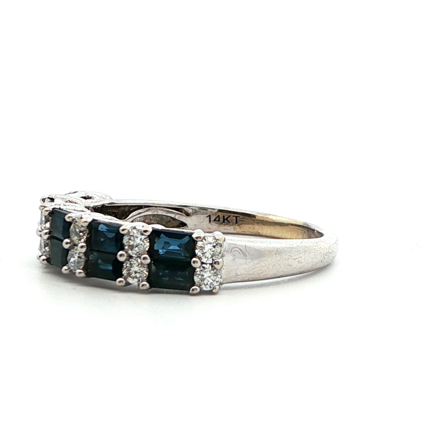 14k White Gold Natural Sapphire & Diamond Band Ring