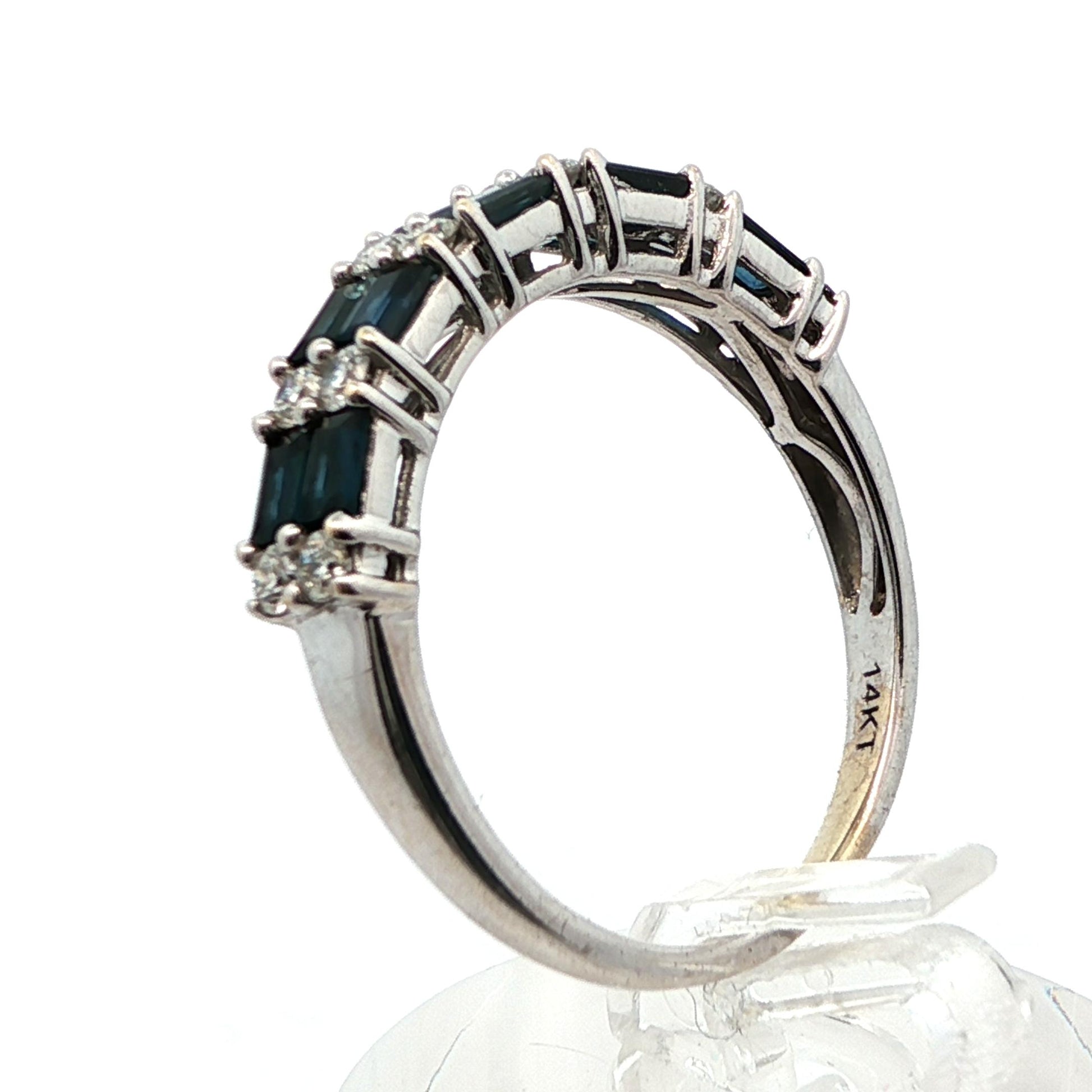 14k White Gold Natural Sapphire & Diamond Band Ring