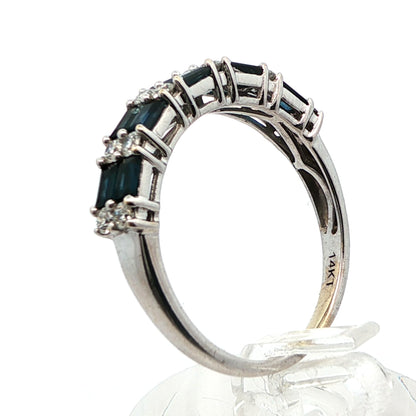 14k White Gold Natural Sapphire & Diamond Band Ring