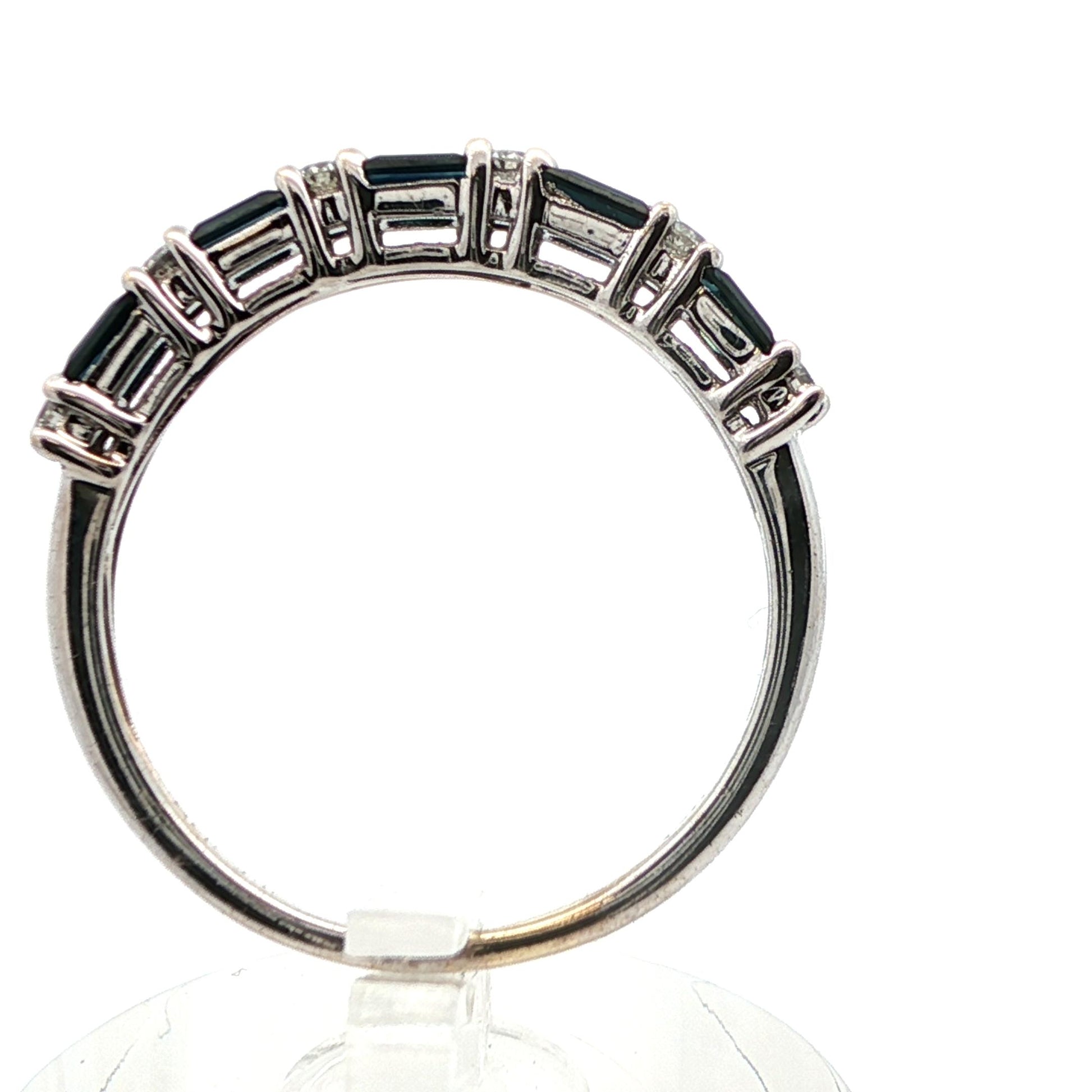 14k White Gold Natural Sapphire & Diamond Band Ring