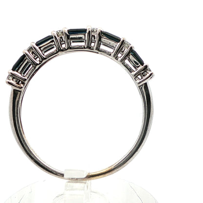 14k White Gold Natural Sapphire & Diamond Band Ring