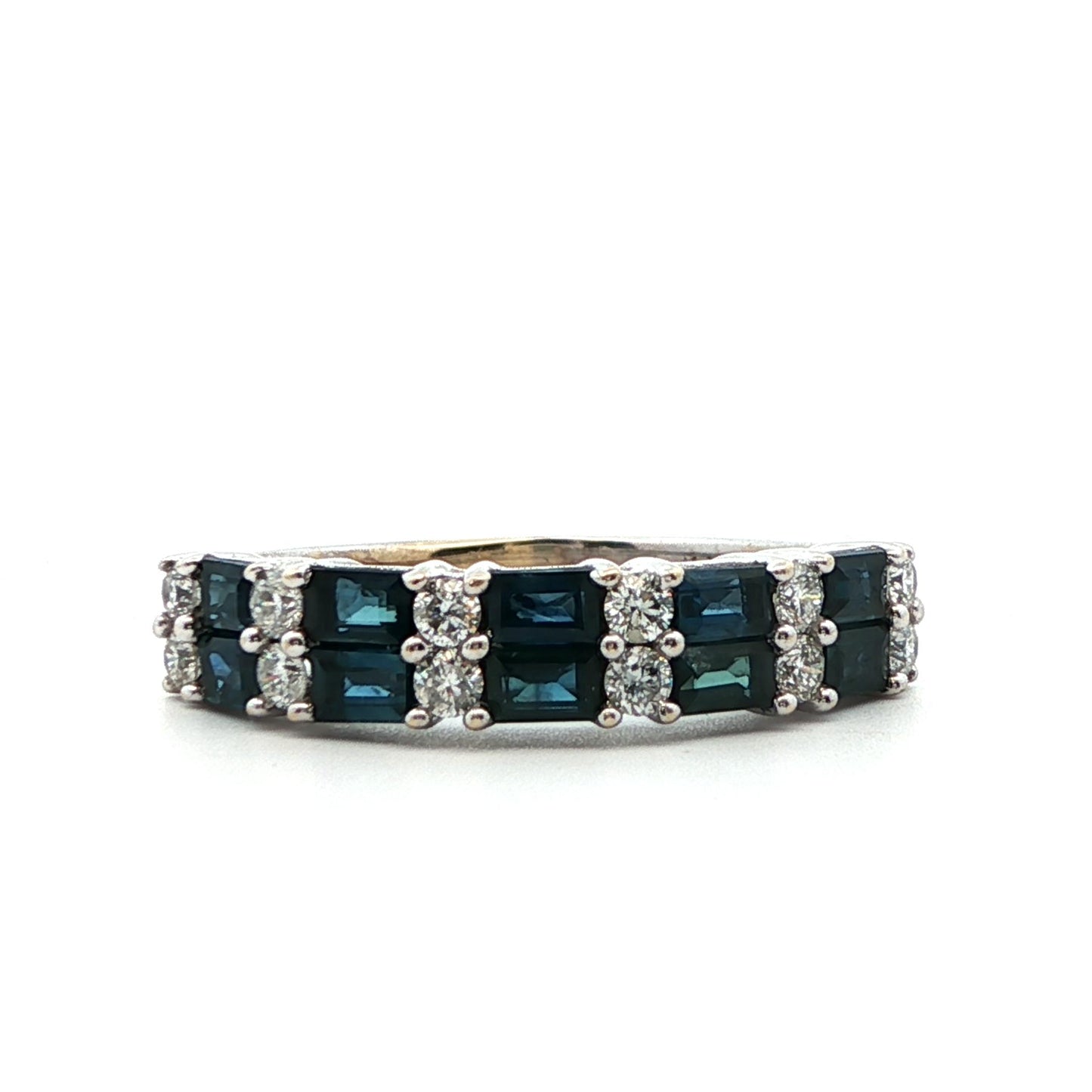 14k White Gold Natural Sapphire & Diamond Band Ring