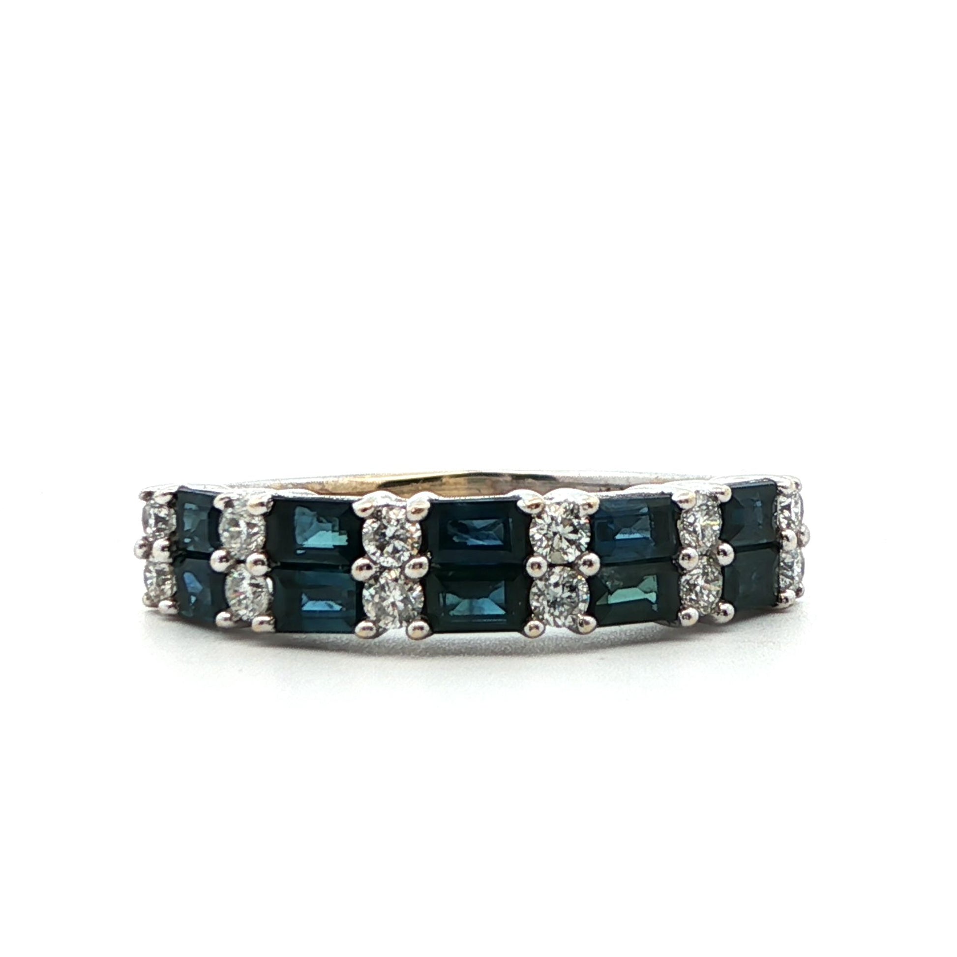 14k White Gold Natural Sapphire & Diamond Band Ring