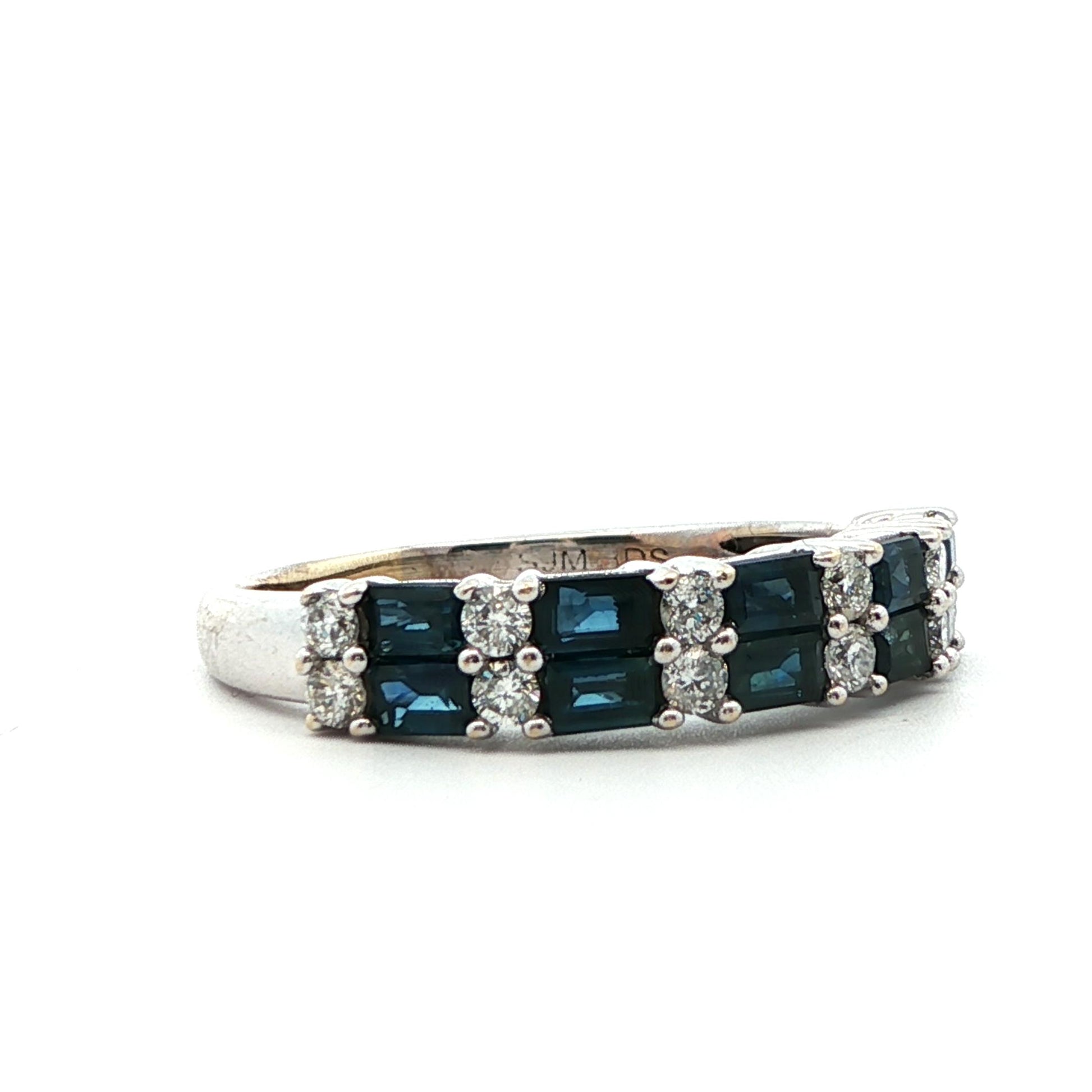 14k White Gold Natural Sapphire & Diamond Band Ring