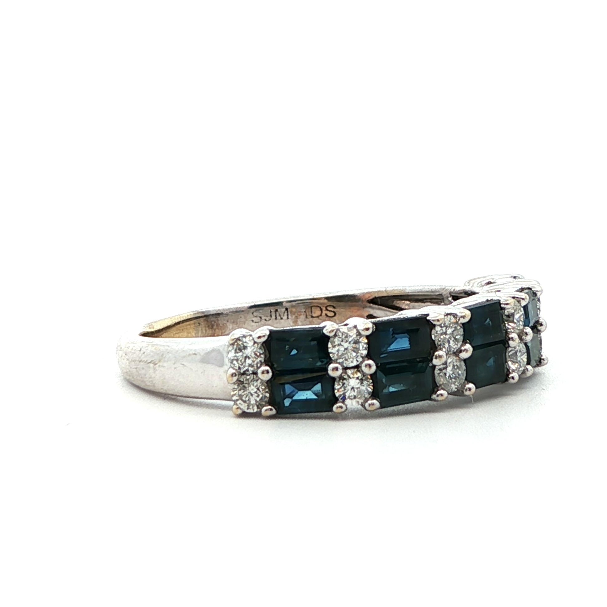 14k White Gold Natural Sapphire & Diamond Band Ring