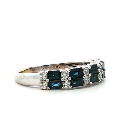 14k White Gold Natural Sapphire & Diamond Band Ring
