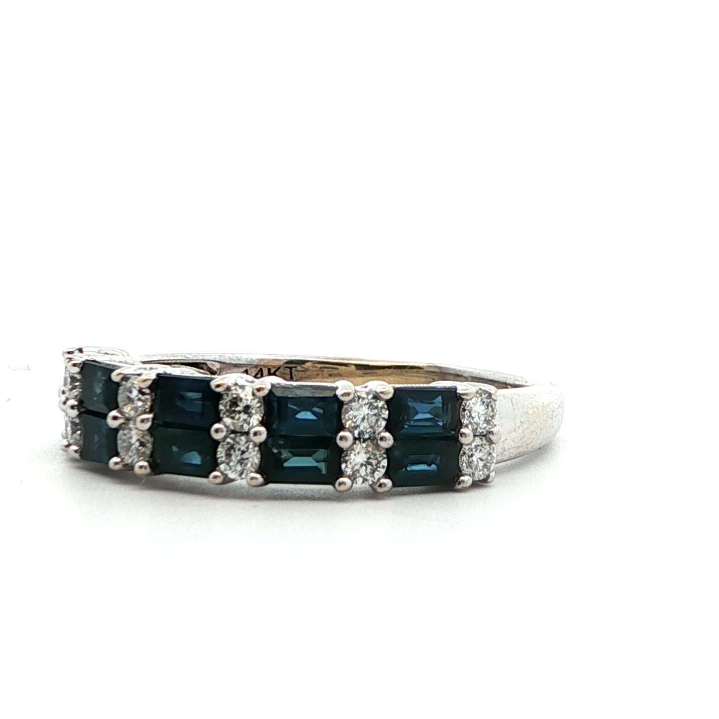 14k White Gold Natural Sapphire & Diamond Band Ring