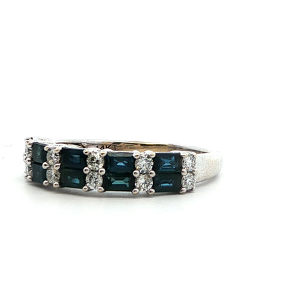 14k White Gold Natural Sapphire & Diamond Band Ring
