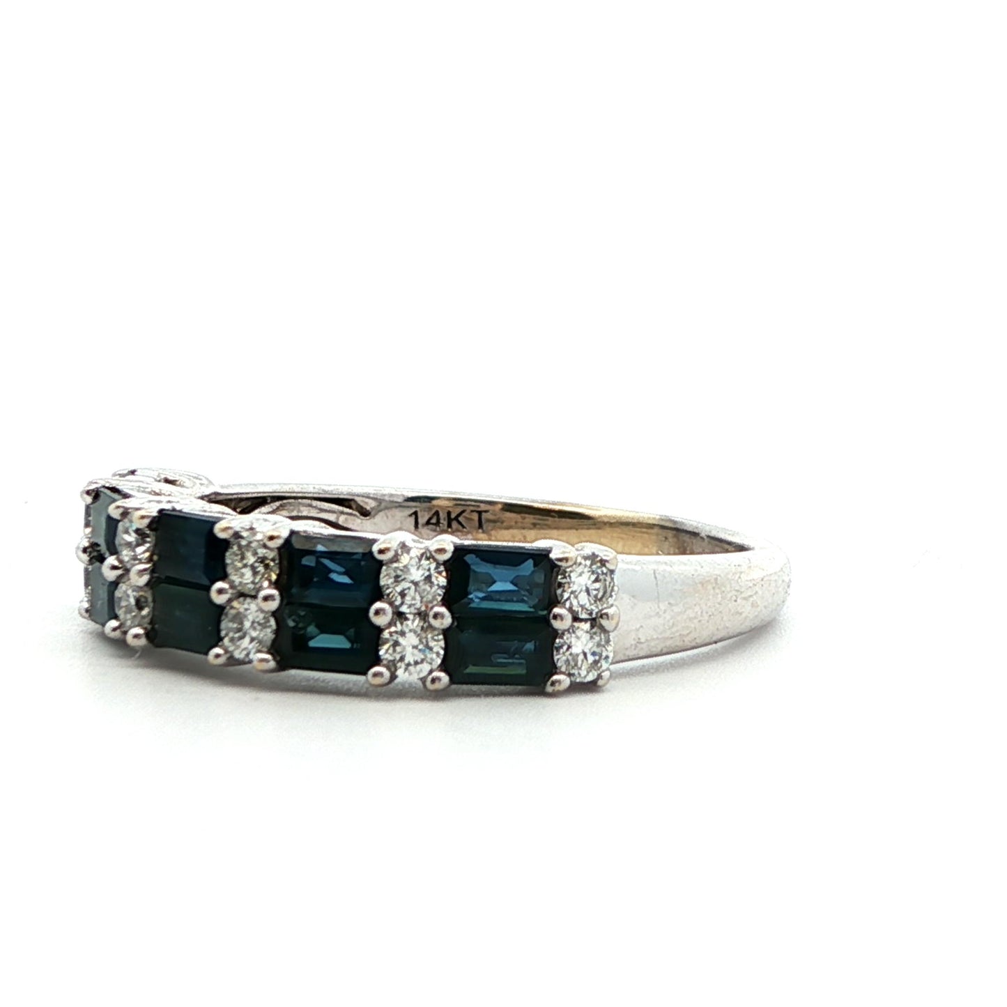 14k White Gold Natural Sapphire & Diamond Band Ring