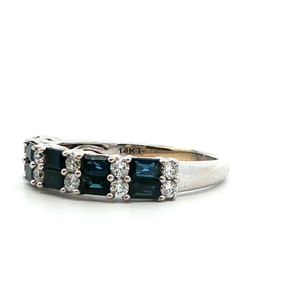 14k White Gold Natural Sapphire & Diamond Band Ring
