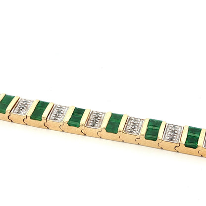 14k Yellow Gold Emerald & Diamond Bracelet Ca. 1980