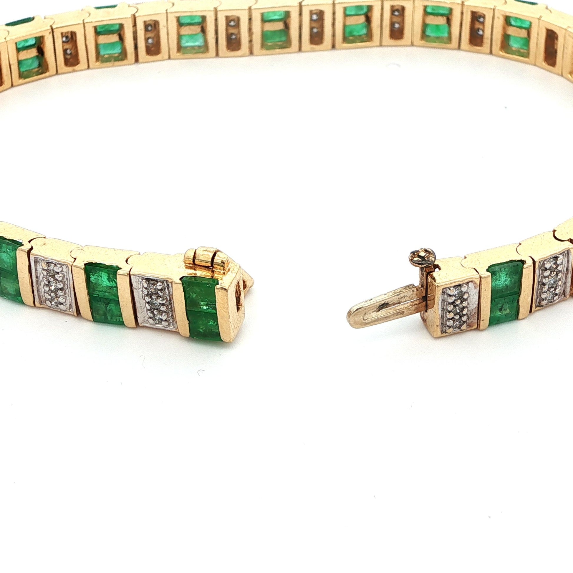 14k Yellow Gold Emerald & Diamond Bracelet Ca. 1980